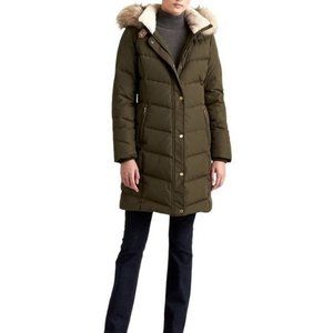 RALPH LAUREN 100% Down Filled Puffer Coat Faux Fur Sherpa Fur Hood Medium